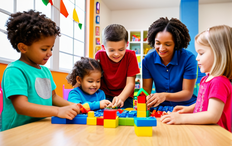 **Image Prompt:** "A group of fully clothed preschool children engaged in imaginative play with building blocks in a brightly lit, colorful classroom. Toys and art supplies are visible in the background. Safe for work, appropriate content, professional learning environment, well-formed hands, proper finger count, natural body proportions, perfect anatomy, family-friendly."