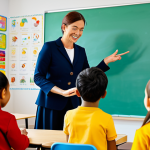 유아교육지도사로서의 직업 정체성 확립 방법 - "A kind kindergarten teacher with perfect anatomy, fully clothed in professional modest attire, enga...
