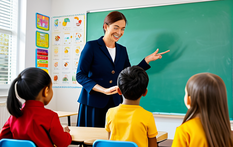 유아교육지도사로서의 직업 정체성 확립 방법 - "A kind kindergarten teacher with perfect anatomy, fully clothed in professional modest attire, enga...