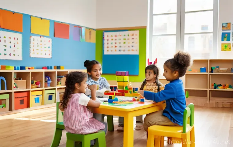 유아교육지도사 자격증 시험 후 후기 공유 - **Prompt:** A diverse group of joyful and engaged young children, aged 2-5, in a bright, modern earl...
