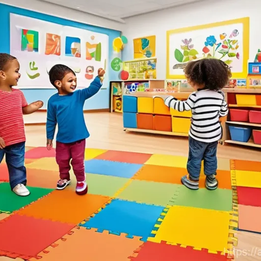 유아교육지도사 관련 동영상 콘텐츠 제작법 - **Prompt 1: Joyful Learning with Diverse Characters**
    "A vibrant, cheerful scene set in a bright...