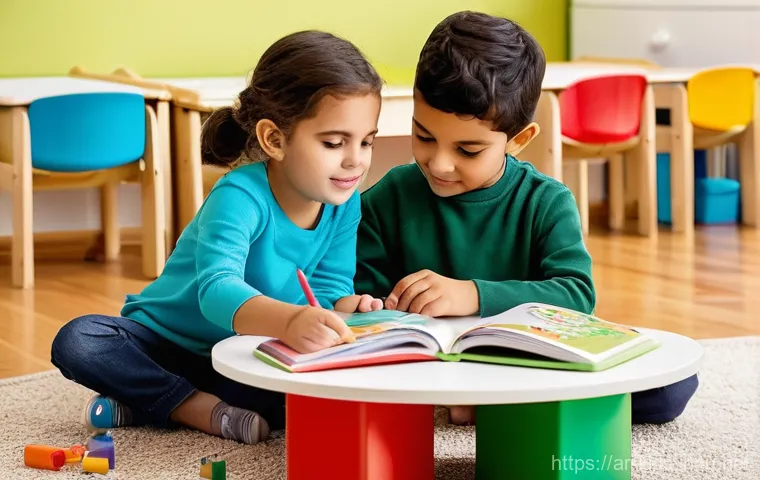 유아교육지도사로서의 근무 만족도 높이는 팁 - **A teacher's reflective moment in a vibrant classroom:** A warm and inviting kindergarten classroom... 유아교육지도사로서의 근무 만족도 높이는 팁 - **A teacher's reflective moment in a vibrant classroom:** A warm and inviting kindergarten classroom...