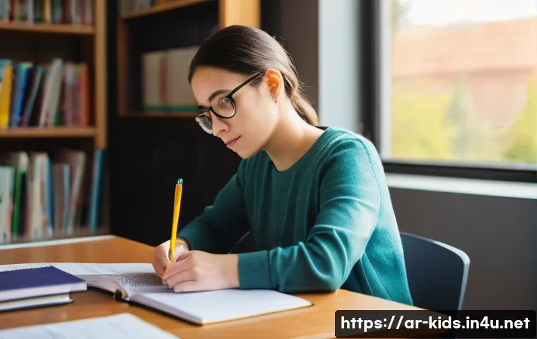 유아교육지도사 자격증 시험 대비 필수 노하우 - **A Focused Study Session:**
    A determined young woman, in her late twenties, with bright, engage...