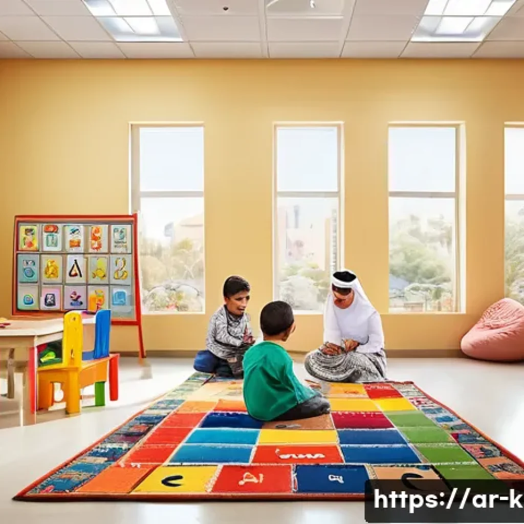 유아교육지도사 경력 초반 주의사항 - A warm and welcoming early childhood classroom in an Arabic cultural setting, featuring colorful edu...