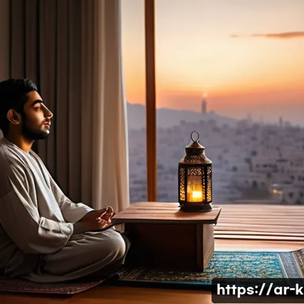 유아교육지도사 실기시험 전날 체크리스트 - A serene Middle Eastern bedroom scene in the evening with a young Arab student practicing deep breat...