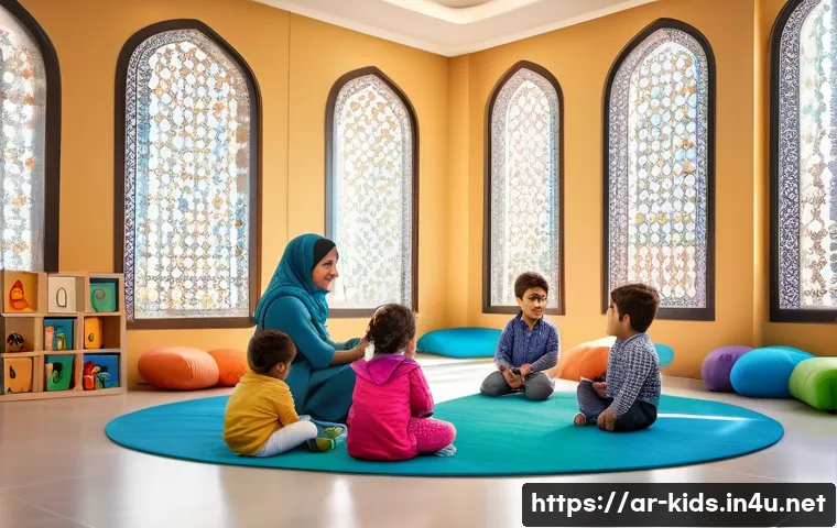 유아교육지도사 필기시험 예상문제 풀이 - A warm and vibrant kindergarten classroom scene in a modern Arab school setting, featuring a diverse...